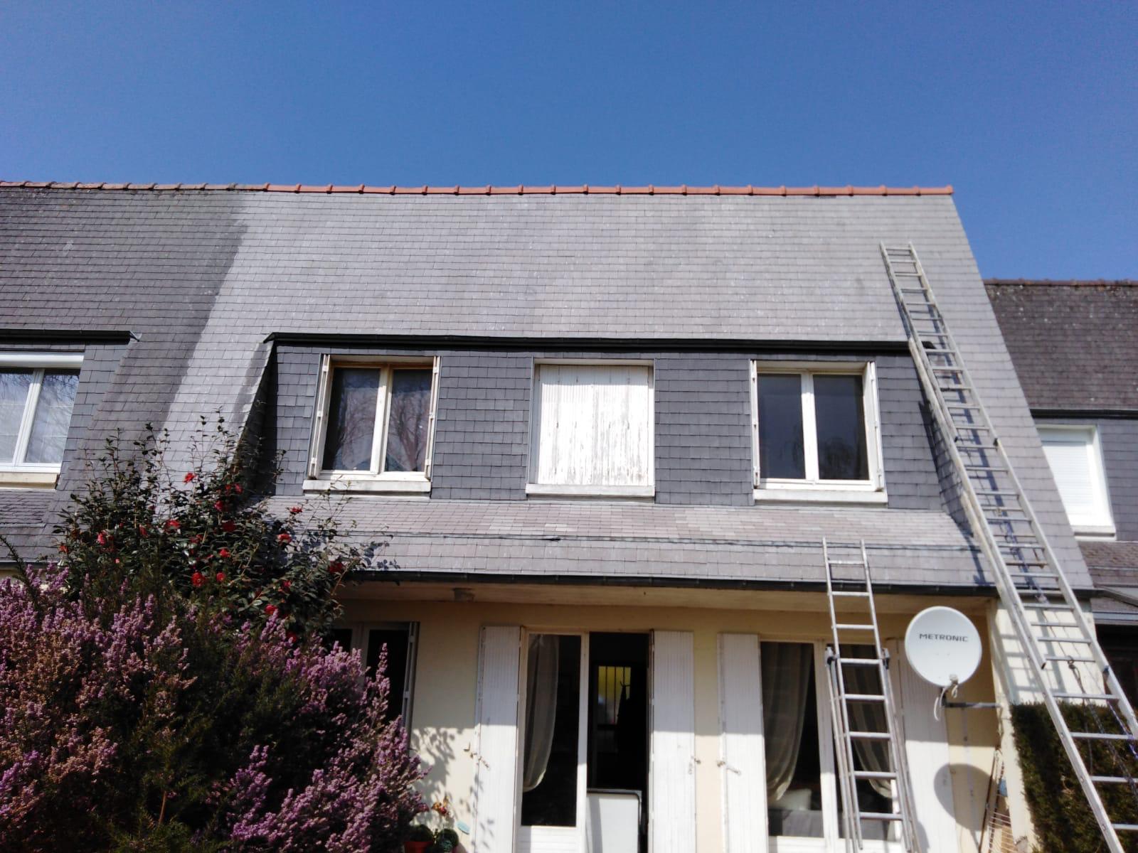 Toiture envahie par la mousse avant intervention